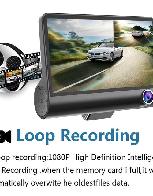 Load image into Gallery viewer, 【Triple Lens System】4" 3-Channel Dash Cam - Front/Rear/Interior Car DVR with Night Vision, 24H Parking Mode, Loop Recording
