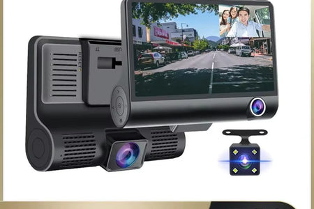 【Triple Lens System】4" 3-Channel Dash Cam - Front/Rear/Interior Car DVR with Night Vision, 24H Parking Mode, Loop Recording