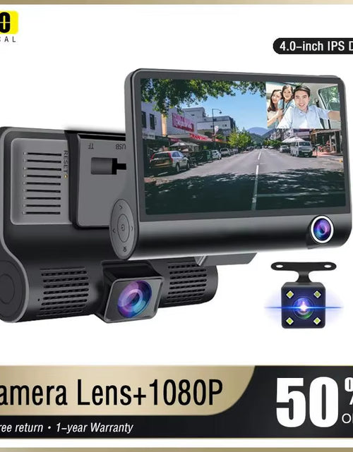 Load image into Gallery viewer, 【Triple Lens System】4" 3-Channel Dash Cam - Front/Rear/Interior Car DVR with Night Vision, 24H Parking Mode, Loop Recording
