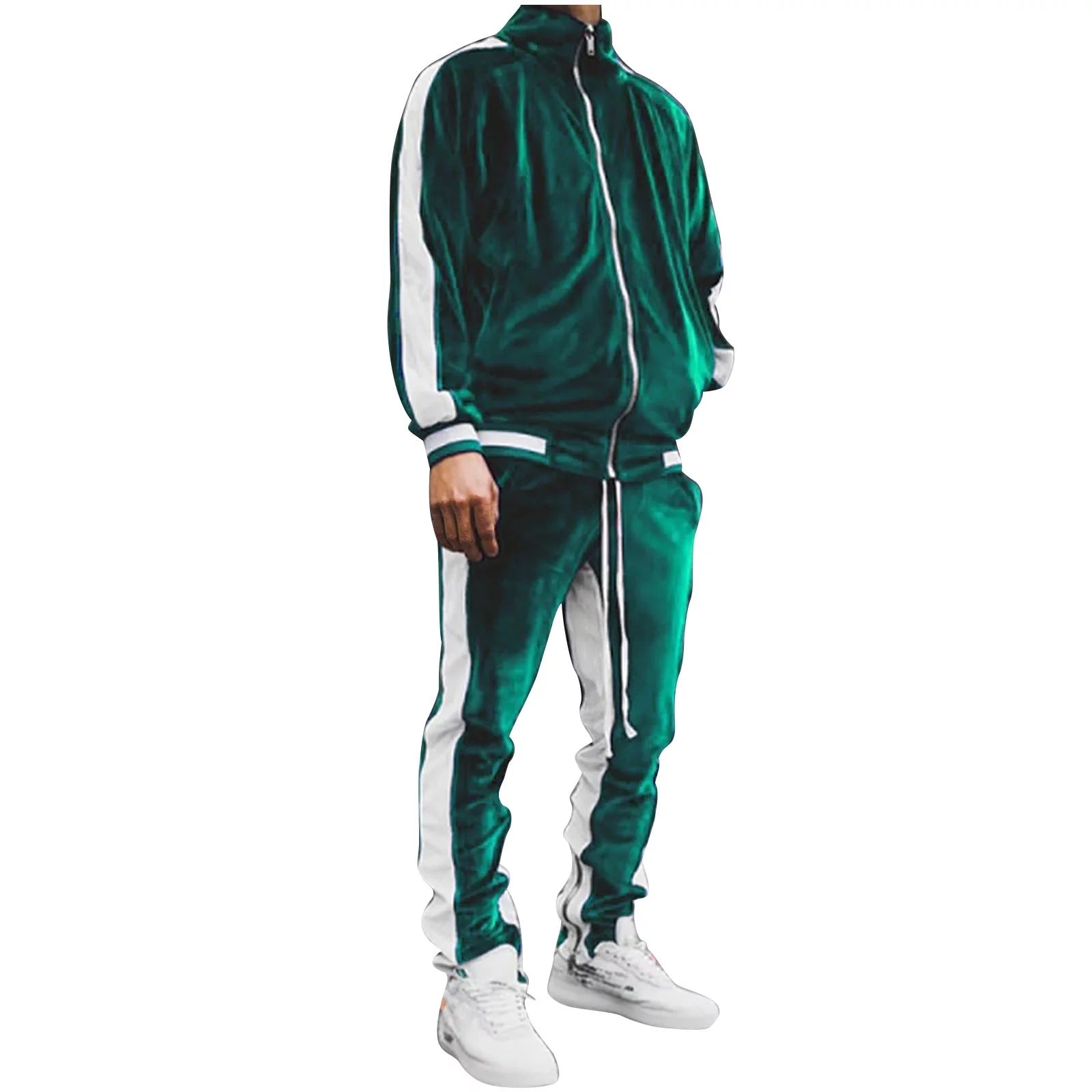 Men'S Tracksuit Full Zip Hooded Sweatshirt Sets Matching Wide Leg Cargo Pants 2 Piece Outfit Brown,Xl