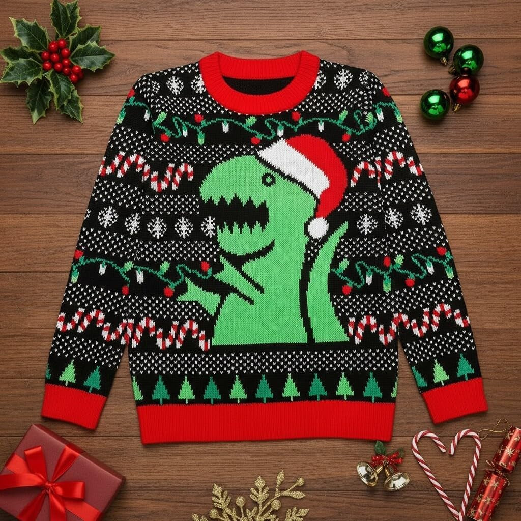 Big Trex Santa Ugly Christmas Sweater for Toddler Boys 2Y - 6Y Funny Xmas Outfit