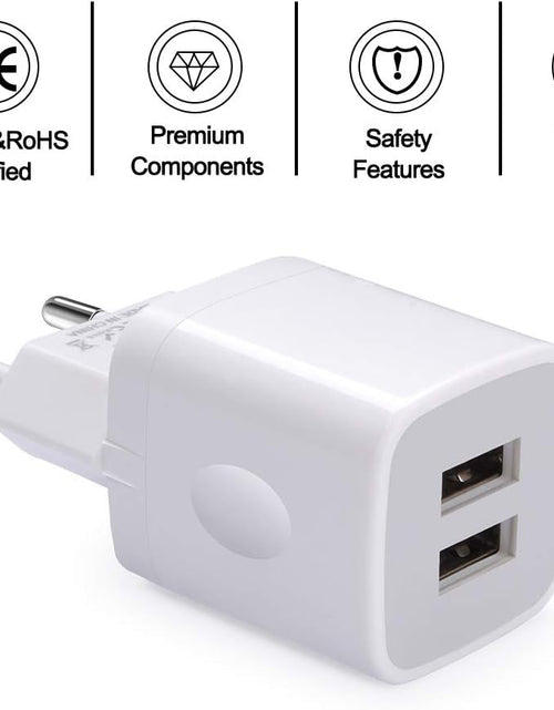 Load image into Gallery viewer, European Wall Charger,  2-Pack USB 2.1AMP Universal Europe Charger Block Dual Port Plug Compatible for Iphone 15 14 13 12 11 Pro Max XS XR X SE 8 7 6 Plus, Samsung S23 S22 A14, Note 20,Lg,Moto
